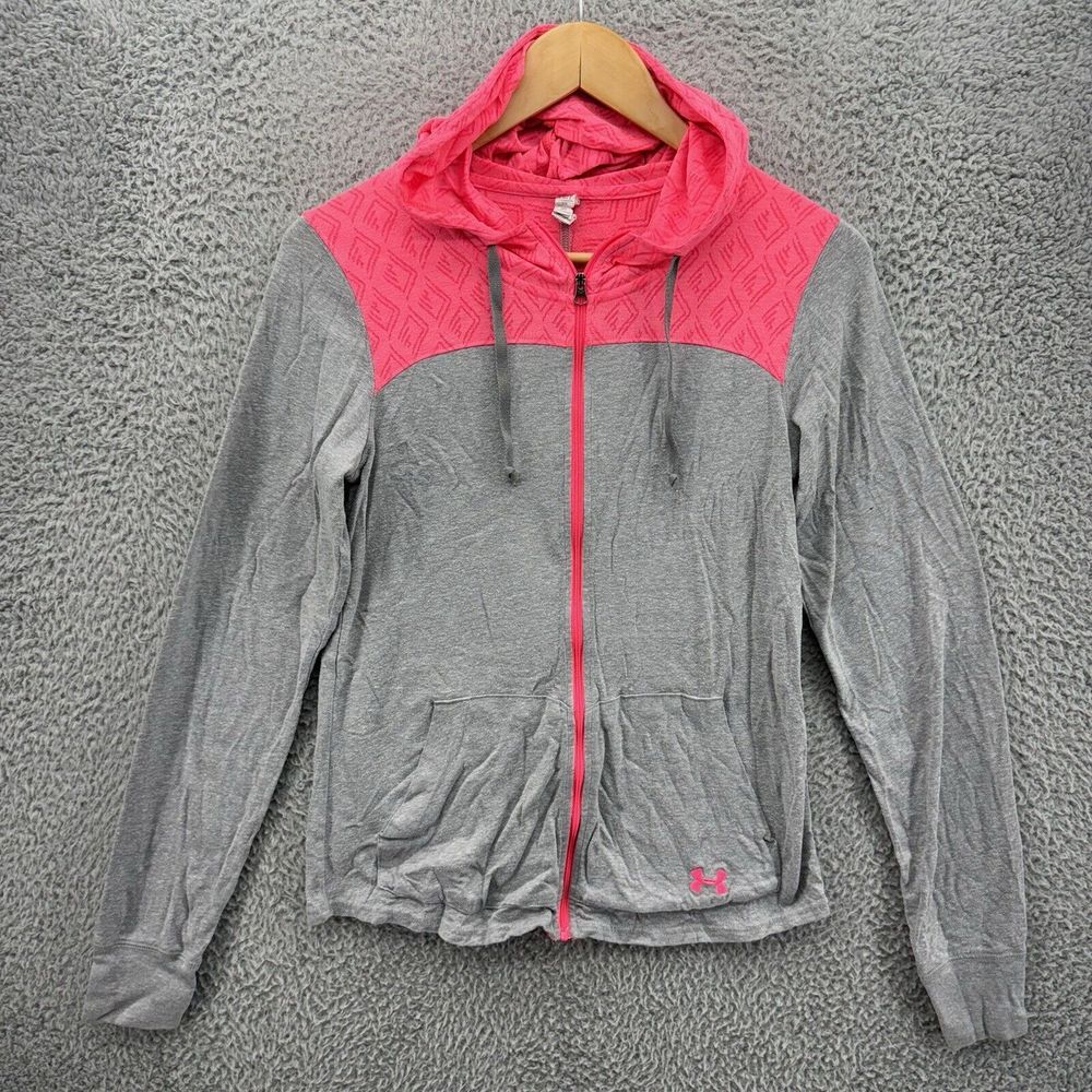 UNDER ARMOUR Womens S Semi-Fitted All Season Gear Full Zip Pink Gray Hoodie READ